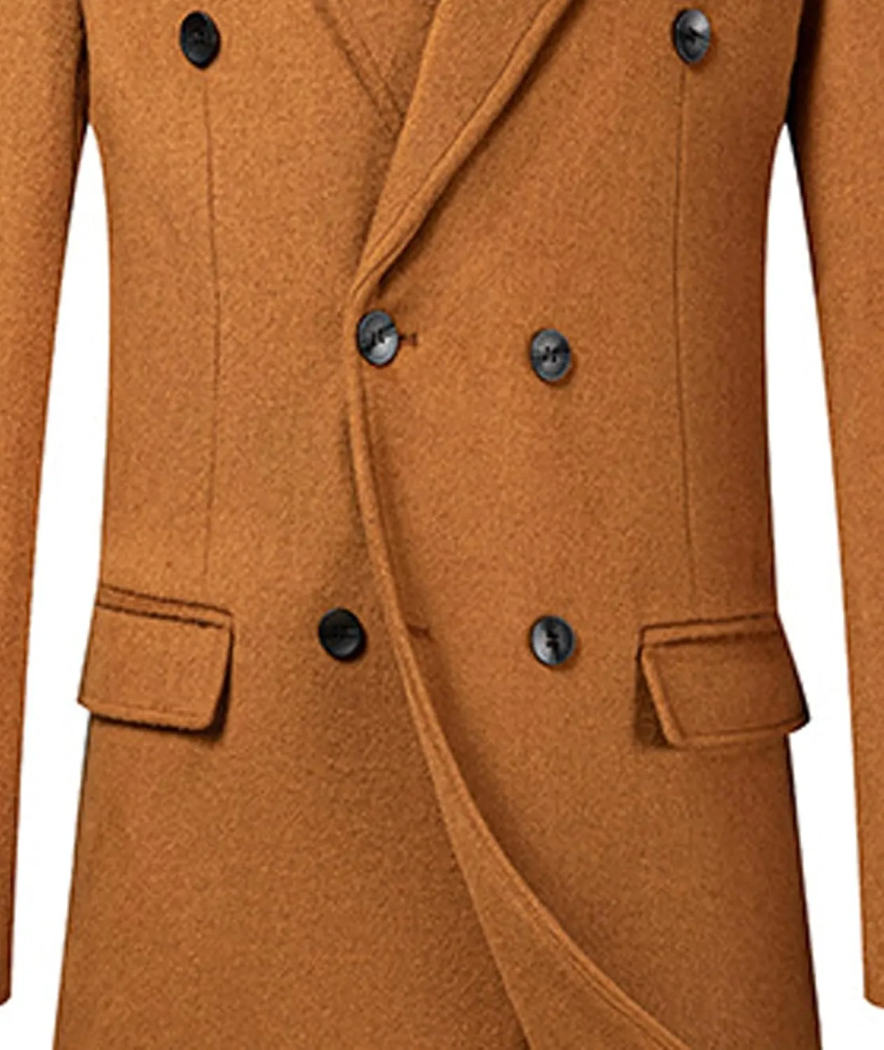 Sexyshine Mens Full Length Wool Trench Coat Notched Lapel Double Breasted Long Overcoat Windbreaker Pea Coat Jacket