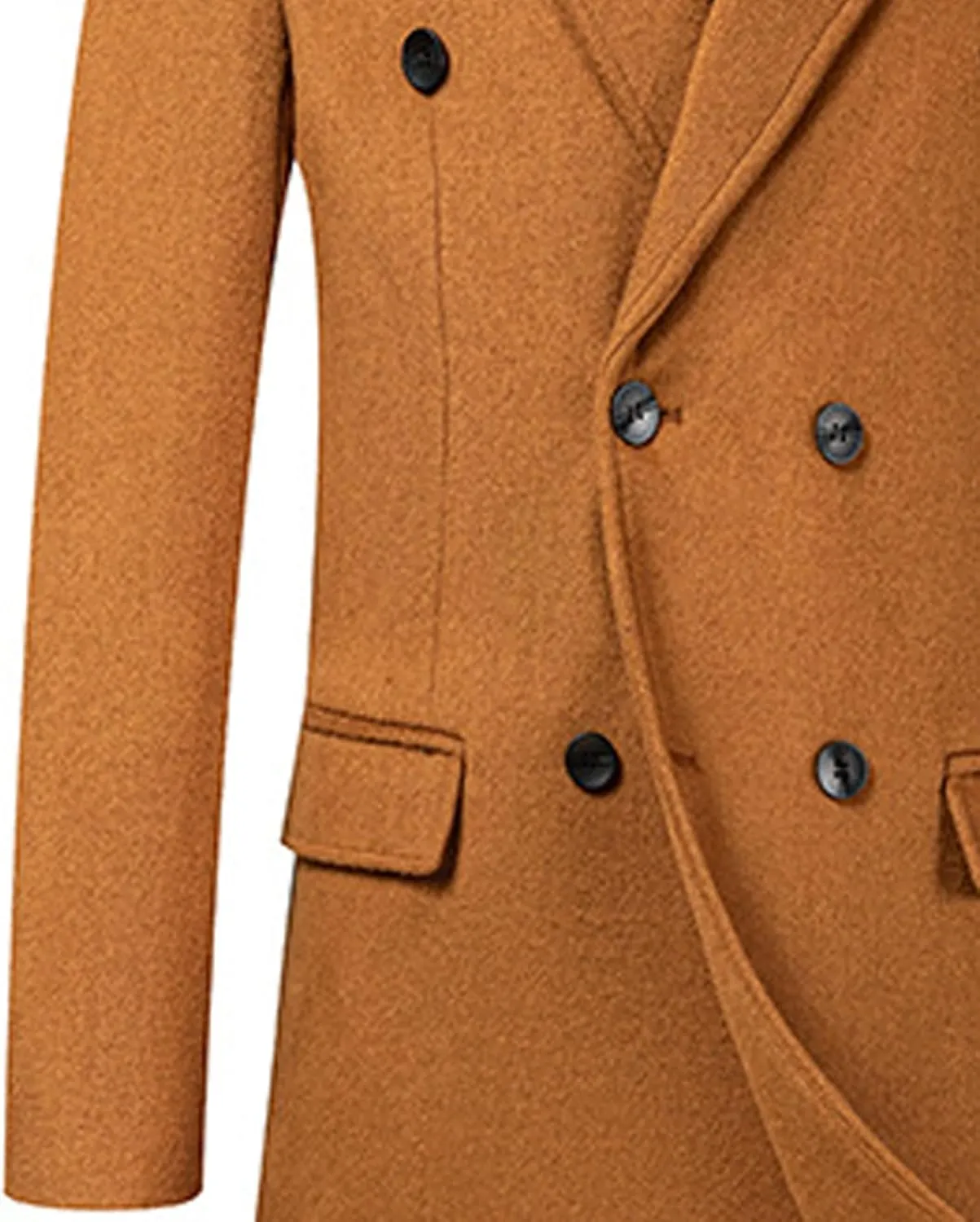 Sexyshine Mens Full Length Wool Trench Coat Notched Lapel Double Breasted Long Overcoat Windbreaker Pea Coat Jacket