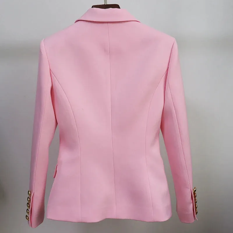 Sleek Gold Lion Embossed Buttons Double Breasted Jacket