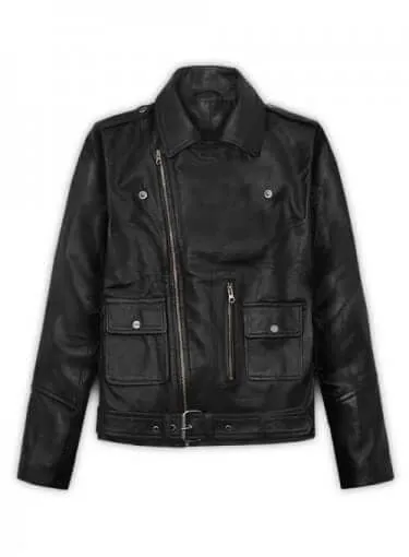 Stylish Biker Style Fashion Leather Black Jacket For Ladies