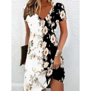 Summer Short Sleeved V-neck Casual Women Dress 6XL Floral Print