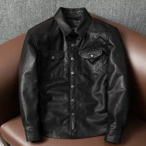 Super Soft Lapel Shirt Genuine Leather Jacket