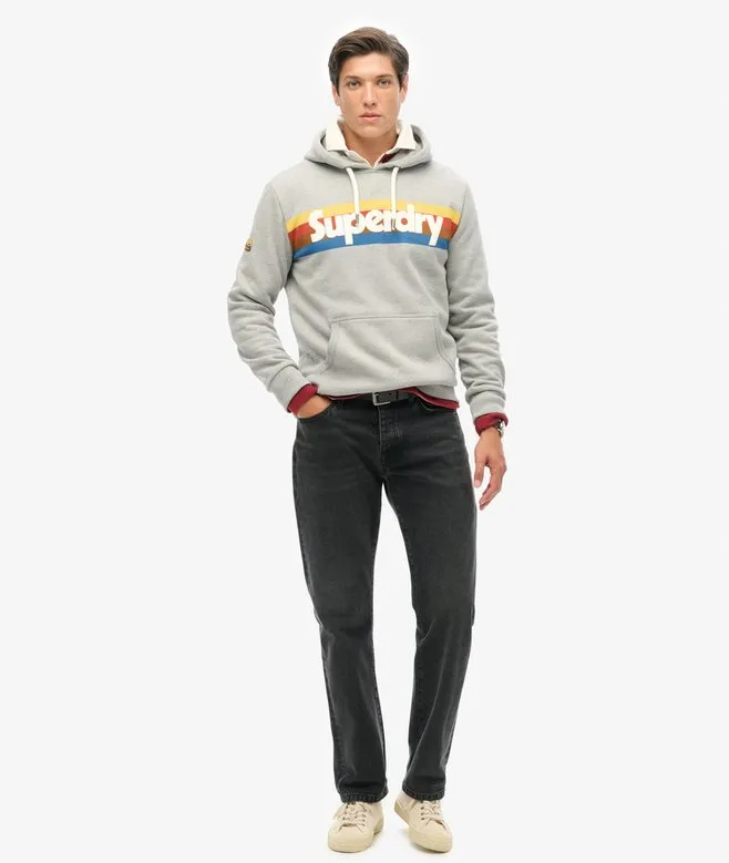 Superdry Retro Stripe Logo Hoodie - Grey Marl
