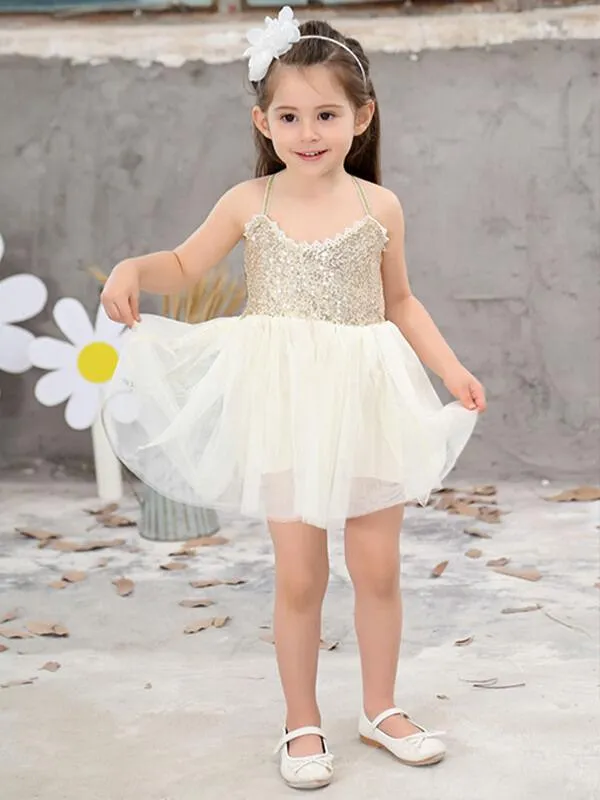 Toddlers Girls Straps Sequins Princess Tutu Party Mini Dress