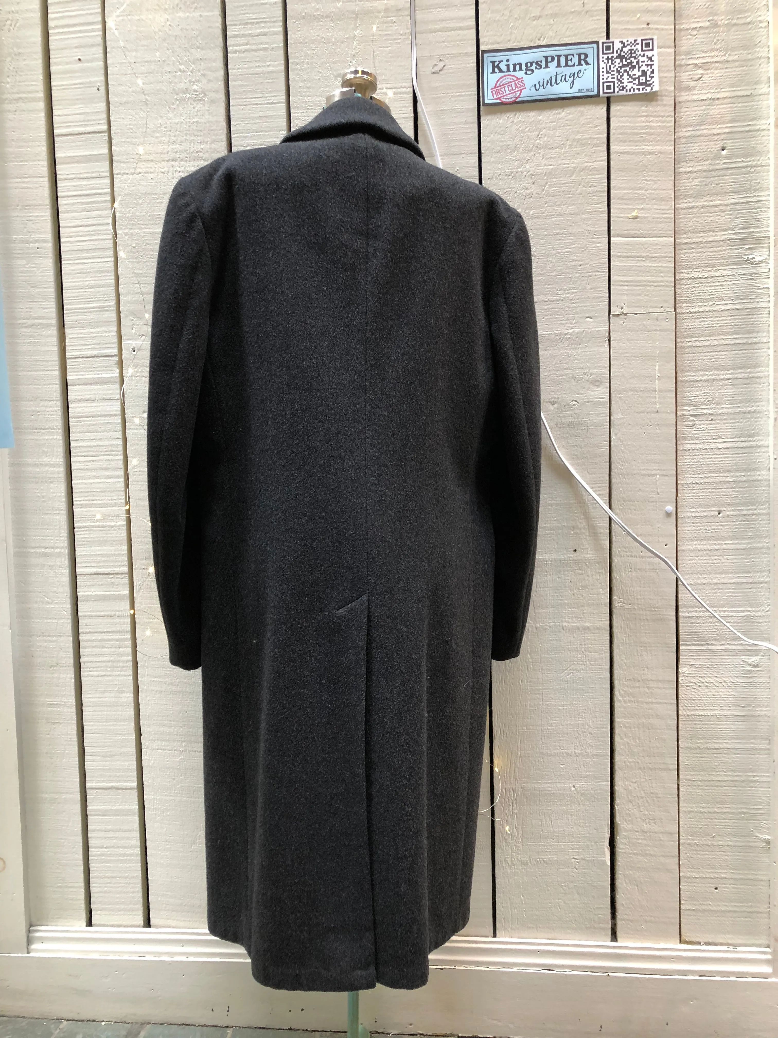 Vintage Adolfo Charcoal Grey Wool Coat, Made in USA, Size 42L