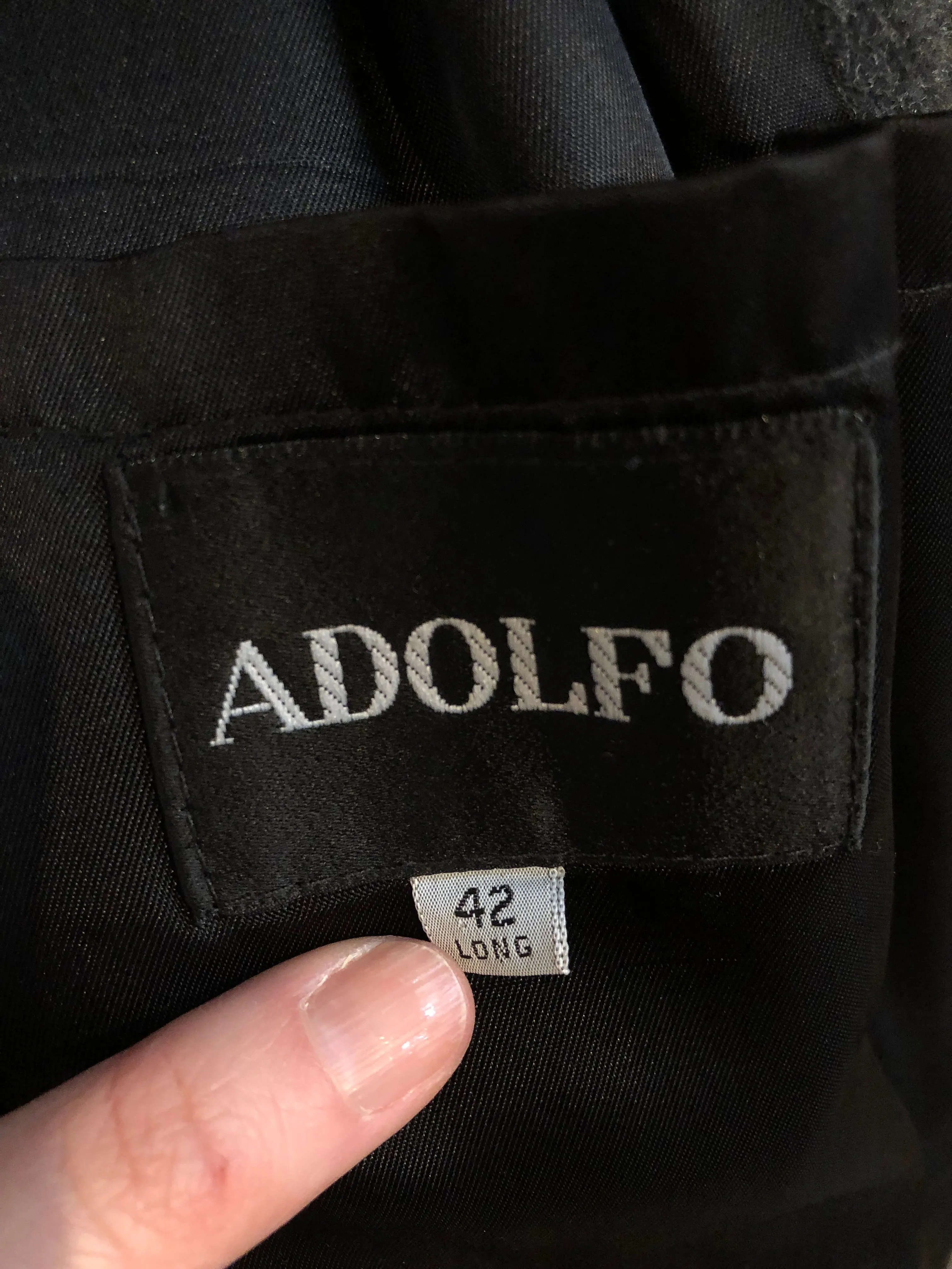Vintage Adolfo Charcoal Grey Wool Coat, Made in USA, Size 42L