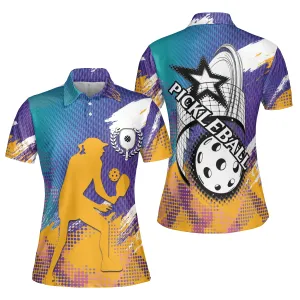 Vintage Pickleball Polo Shirt For Women, Pickleball Color Women Polo Shirt