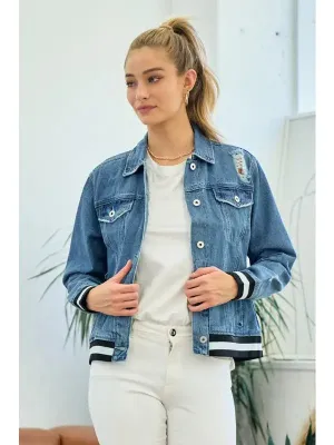 Washed Denim Jacket  With Contrast Band