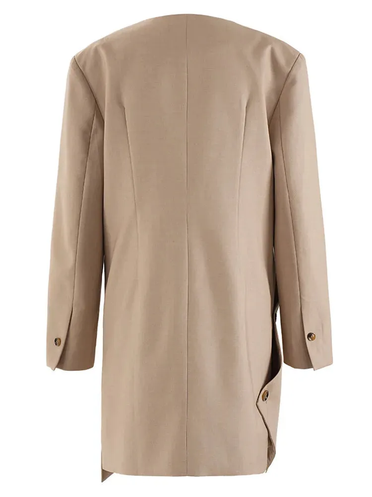 Wenkouban-Winter outfits Christmas Khaki V-Neck Side Button Irregular Length Fashion Blazer