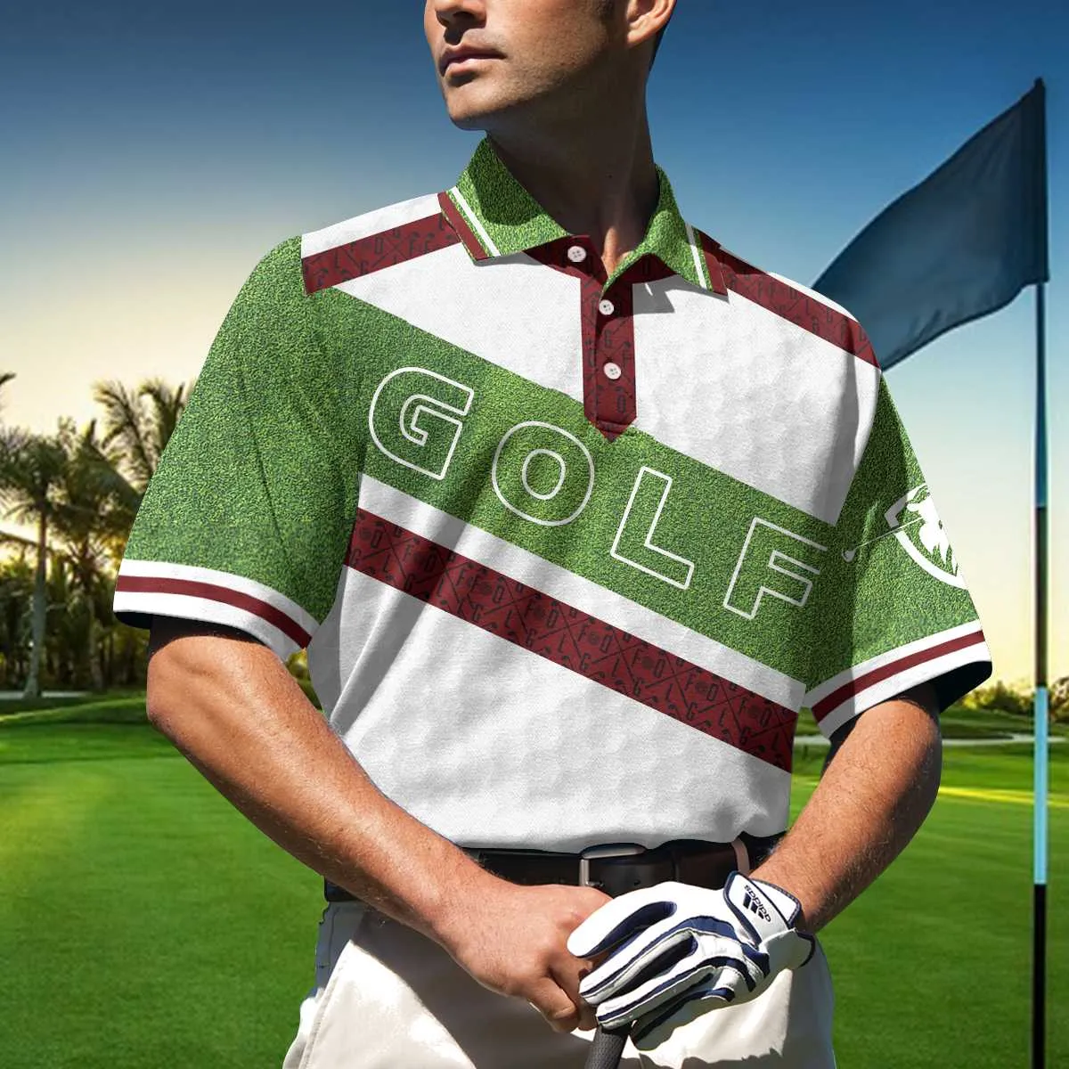White And Green Men Golfer Golf Polo Shirt, Unique Golf Shirt For Men, Cool Gift For Golfers Coolspod