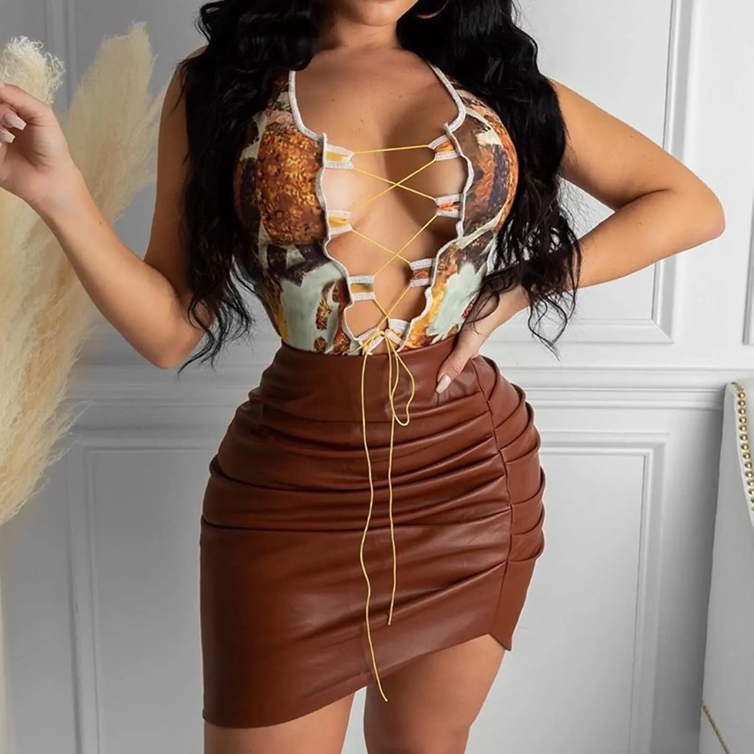 Women New Sexy Split Mini Skirts High Waist A-Line Bodycon Pencil Skirt Vintage Irregular Patchwork Pleated Cheer