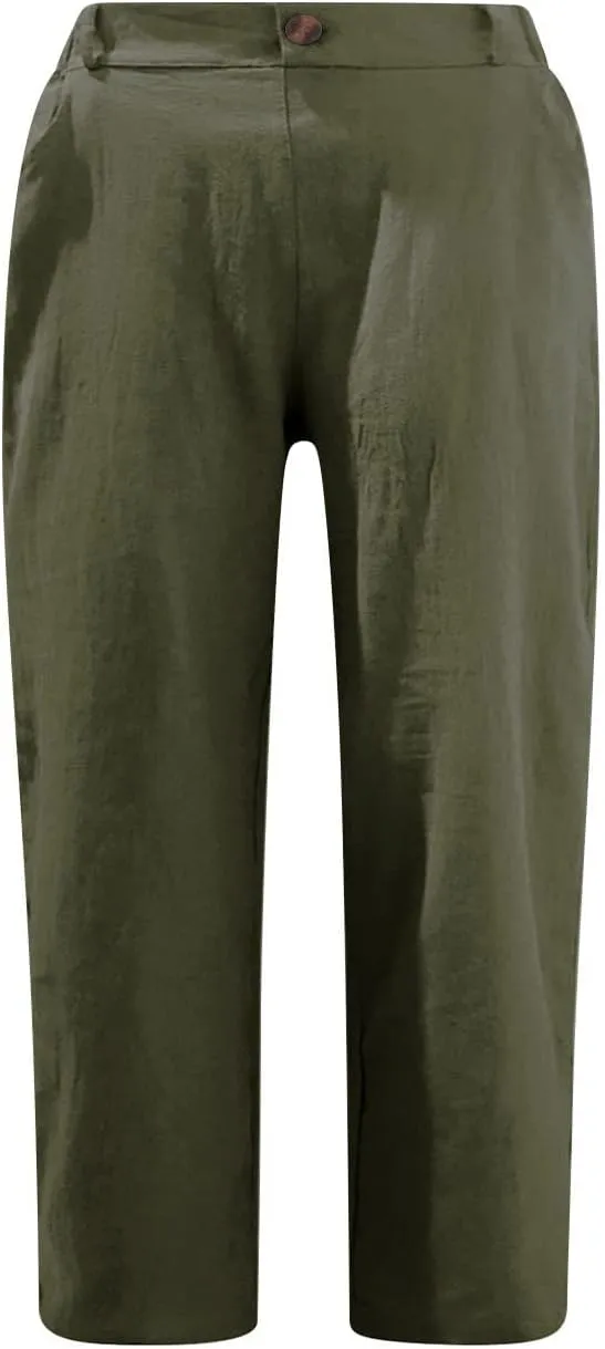 Women's Folded Hem Cotton Linen Shorts Elastic Waist Shorts Long Shorts Below The Knee Pocket Sporty Shorts